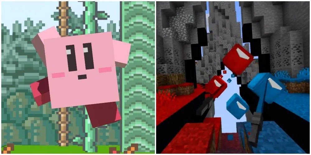 A Mincraft Kirby and a custom Minecraft level