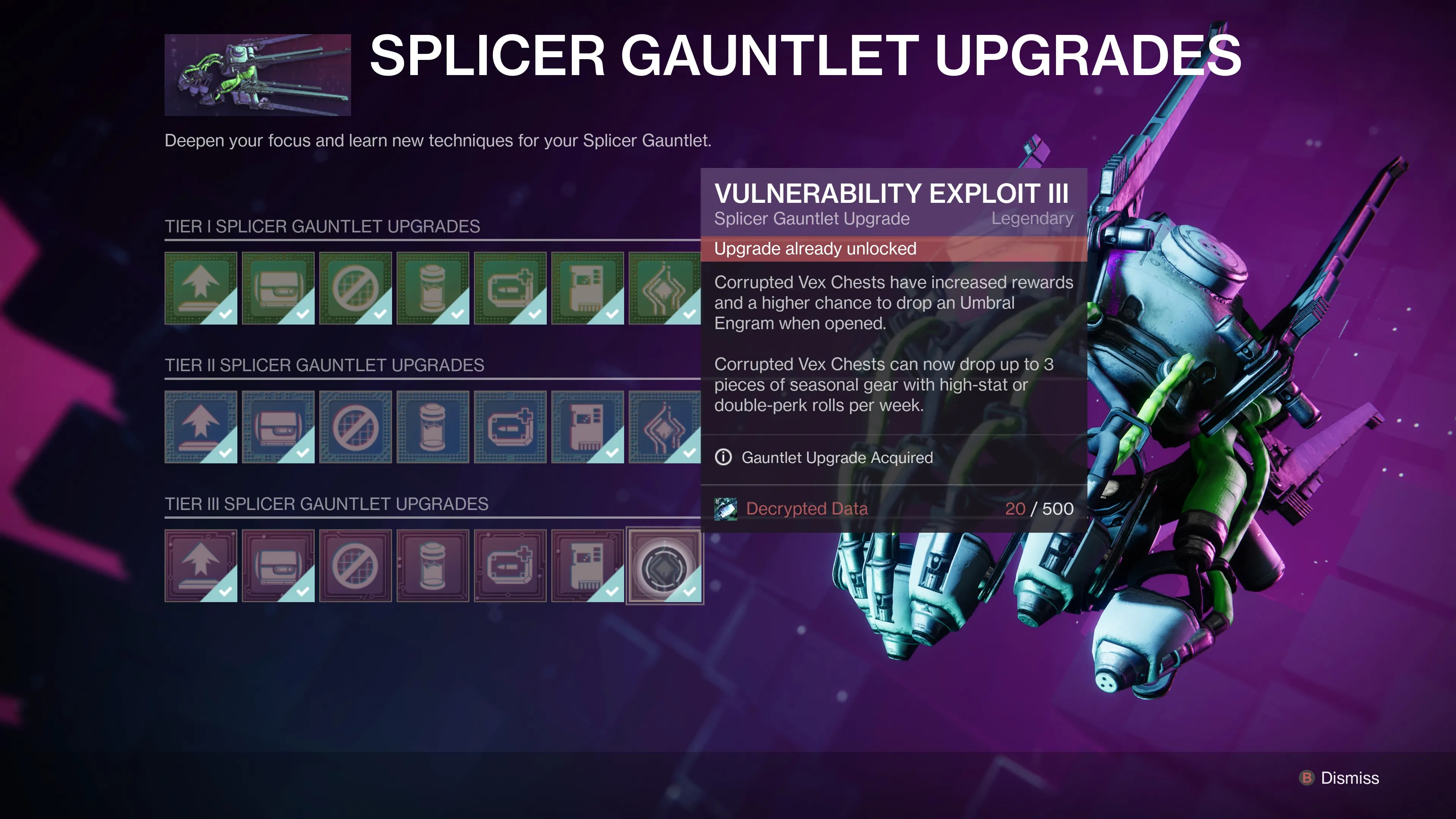 splicer gauntlet corrupted key codes upgrades for expunge missions