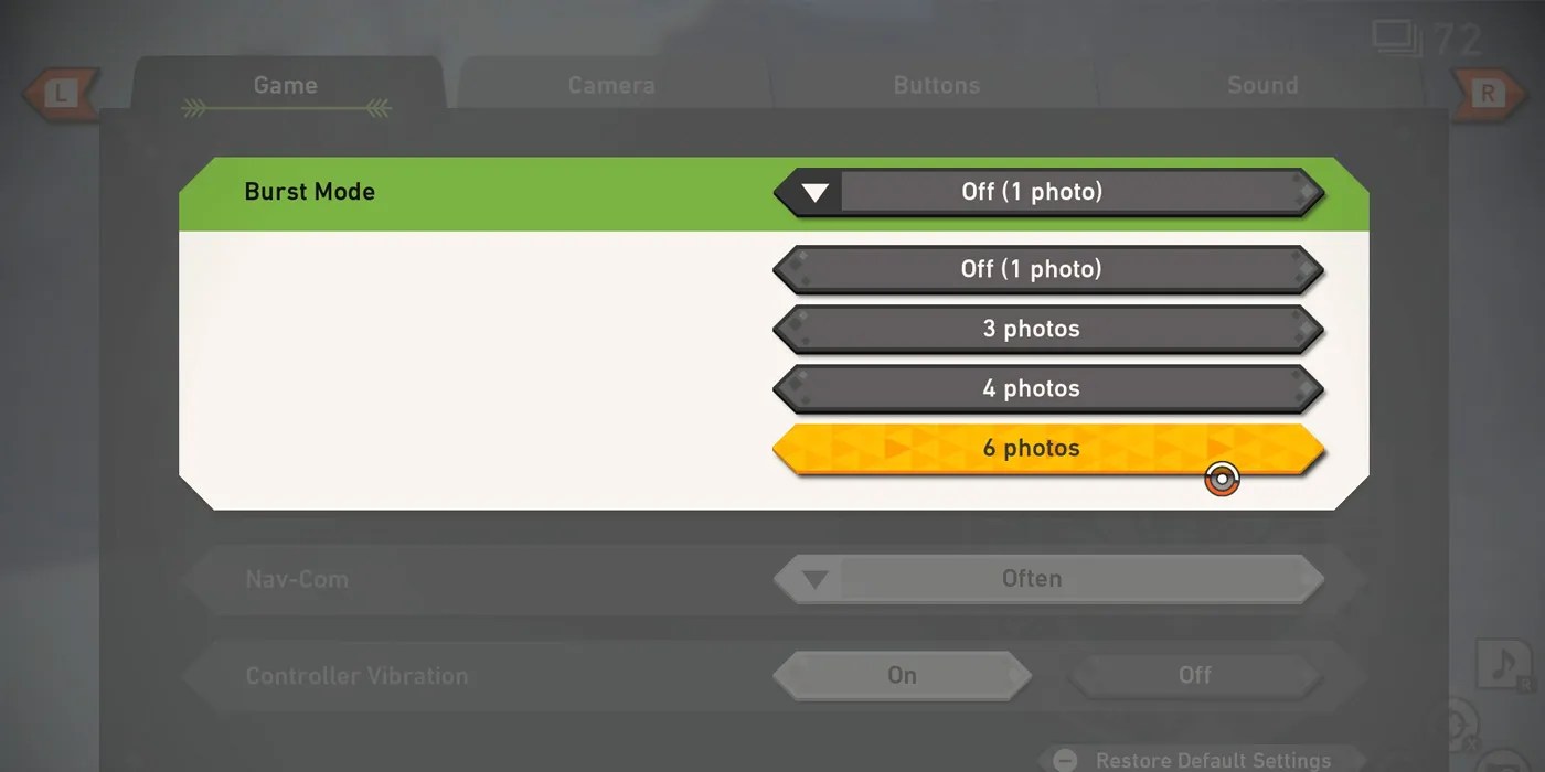 Activating Burst Mode midaway through a run in New Pokemon Snap