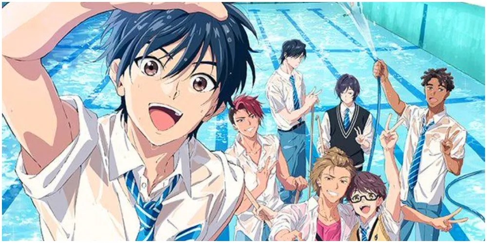 A men&rsquo;s water polo team by the pool.