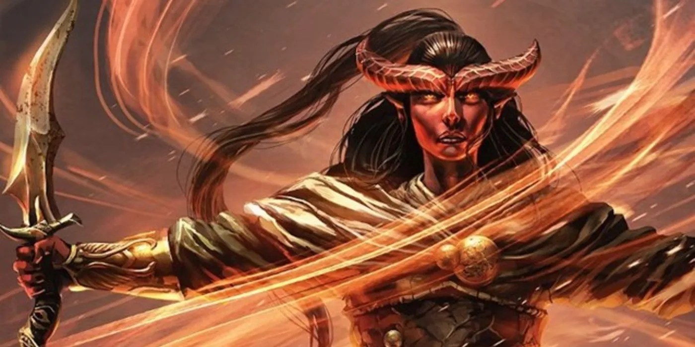 D&amp;D Rogue With Dagger Surrounded By Fire