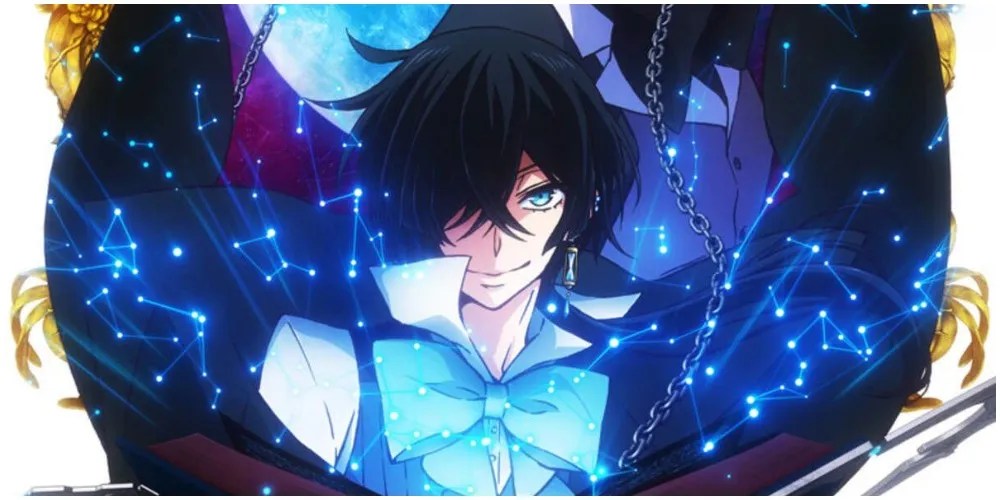A black haired man casting a magic spell from a book.