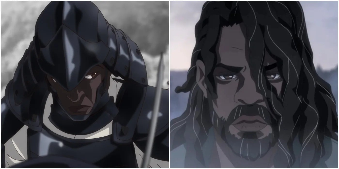 Yasuke in samurai attire; Yasuke as boatman