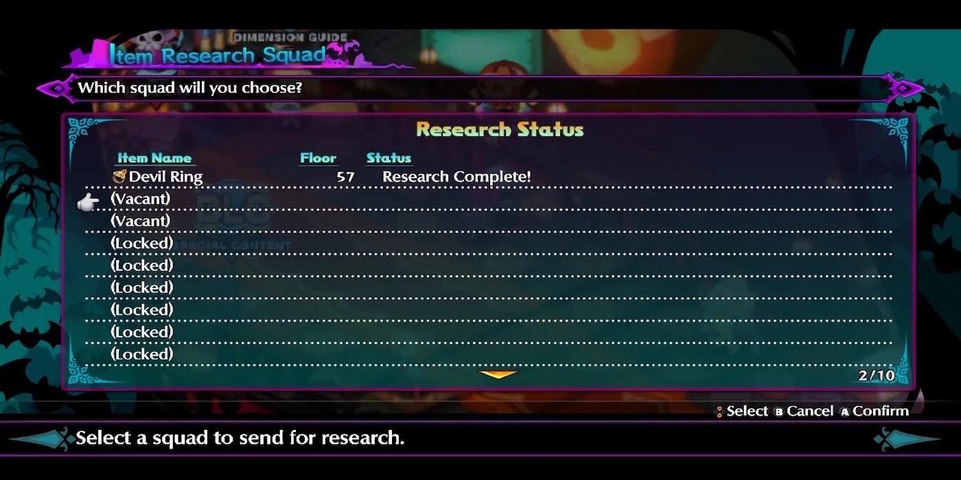 The hospital reward menu from Disgaea 6