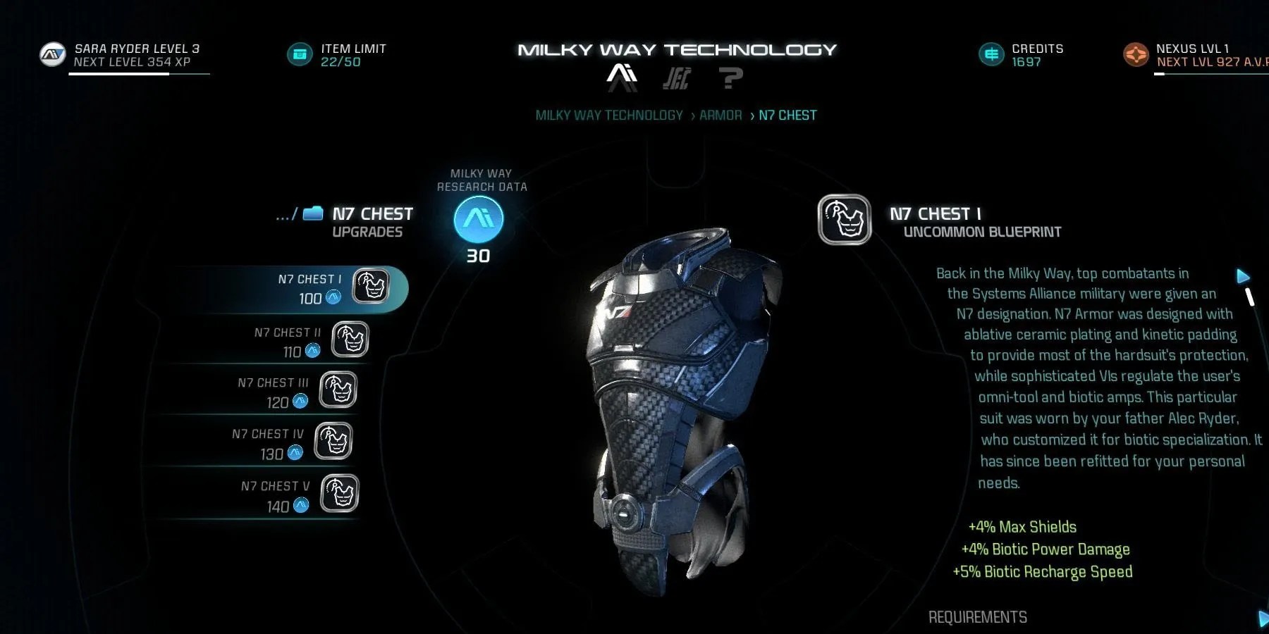 The N7 Armor Is Craftable In Mass Effect: Andromeda