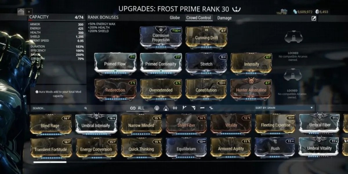 Warframe Frost build menu