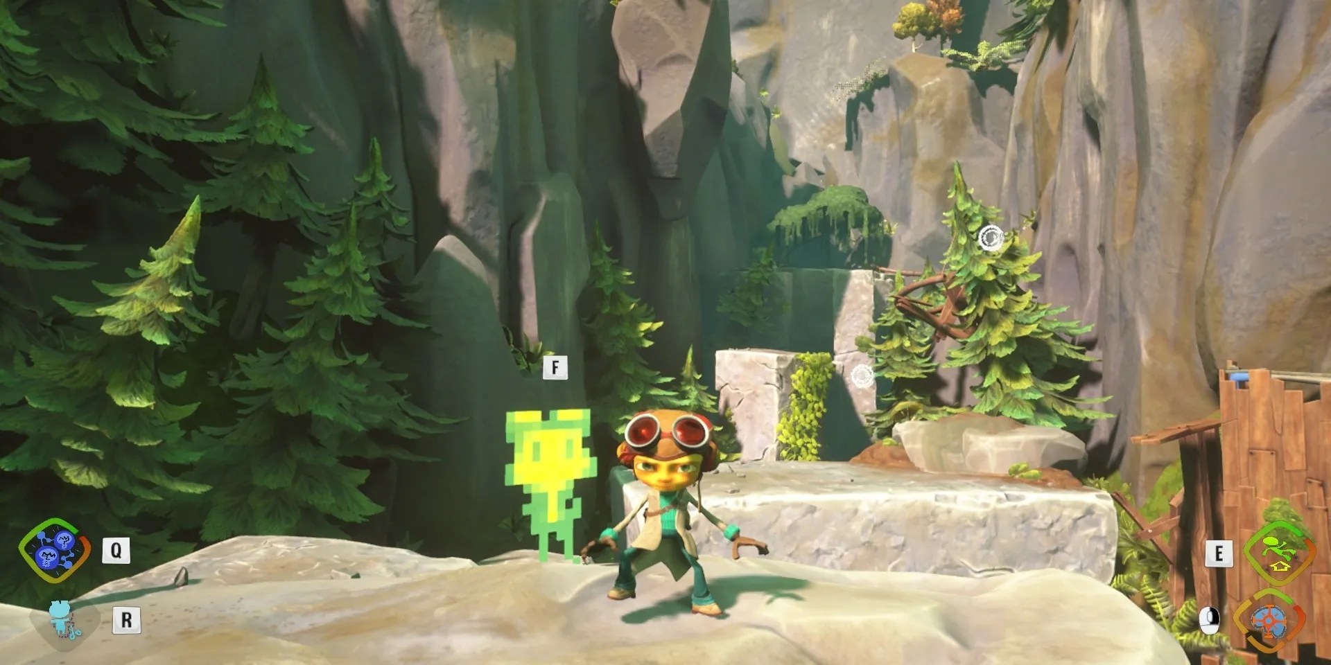 Raz&rsquo;s projection in pixel form in Psychonauts 2