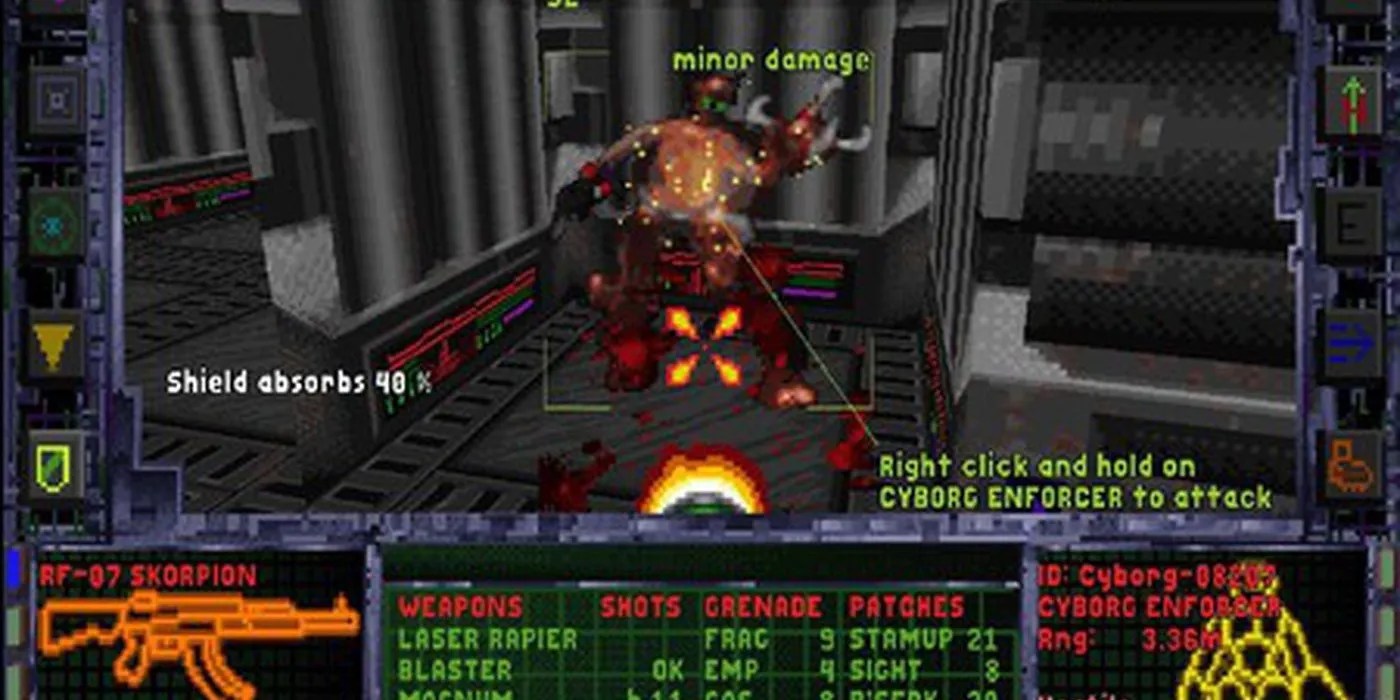 System-Shock shooting an enemy gameplay