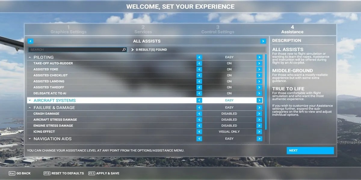 Settings menu