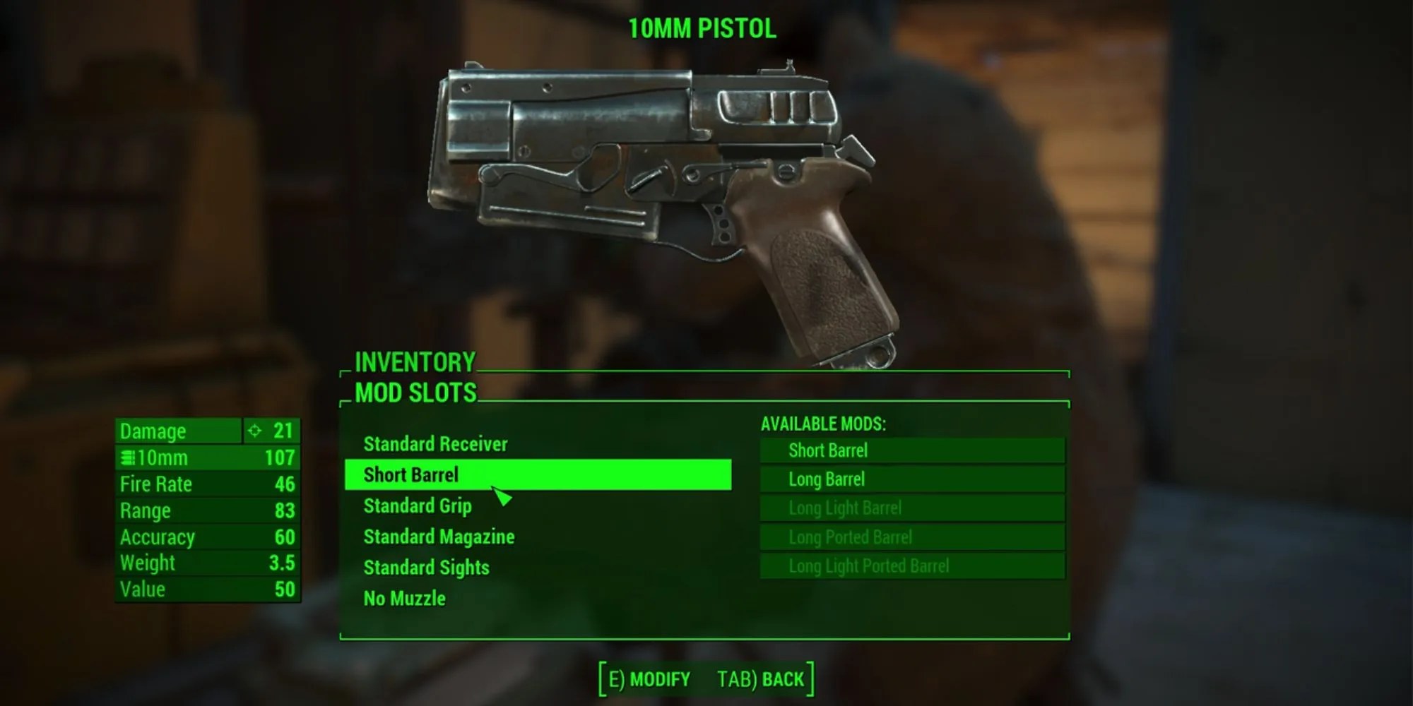 10mm Pistol In Modification Screen in Fallout 4