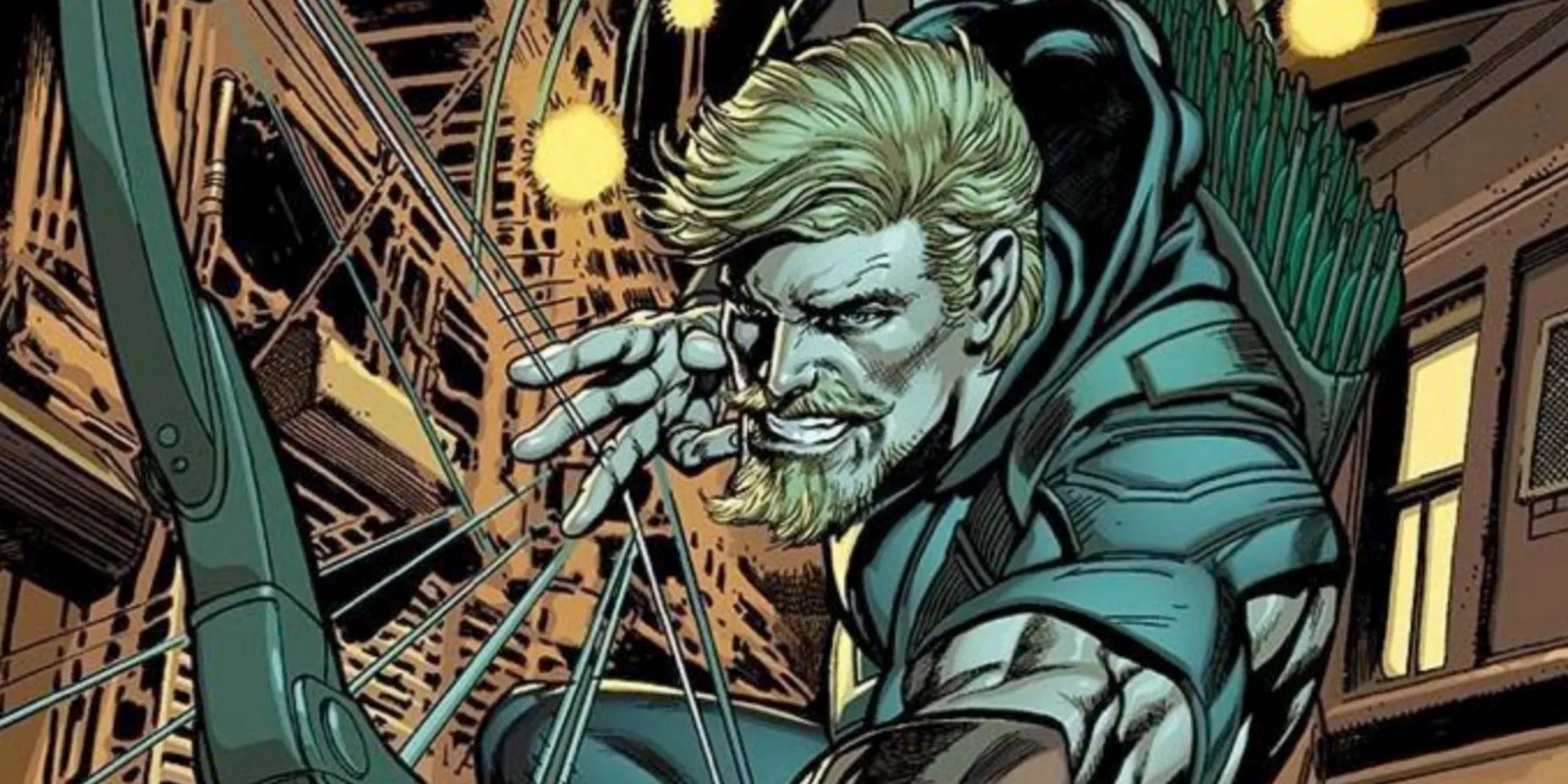 Green Arrow using his bow in DC Comics