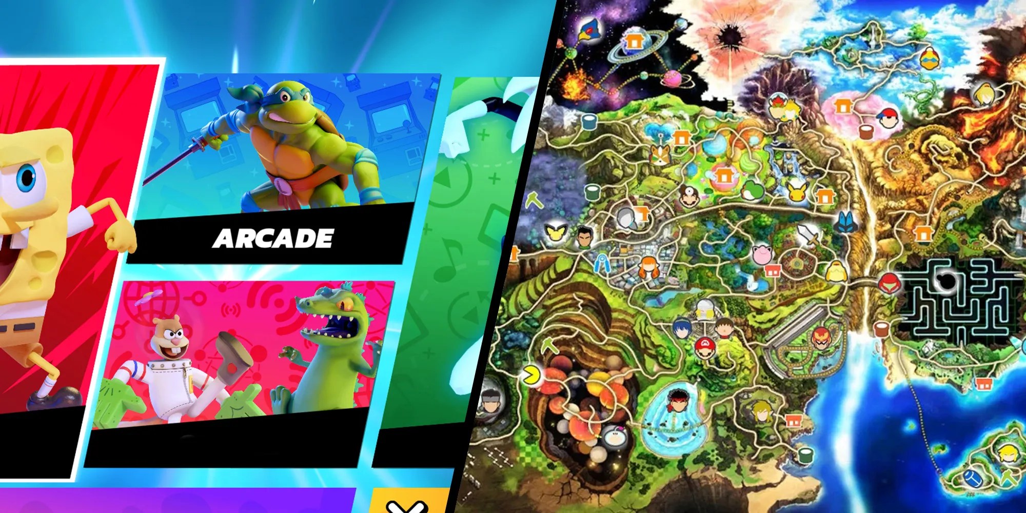 An Image Of All-Star Brawl&rsquo;s Arcade Mode Next To Smash Ultimate&rsquo;s World Of Light World Map