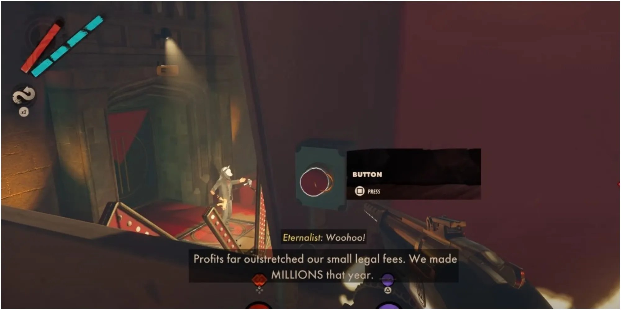 Deathloop Pressing The Button To Drop Aleksis Into The Meat Grinder