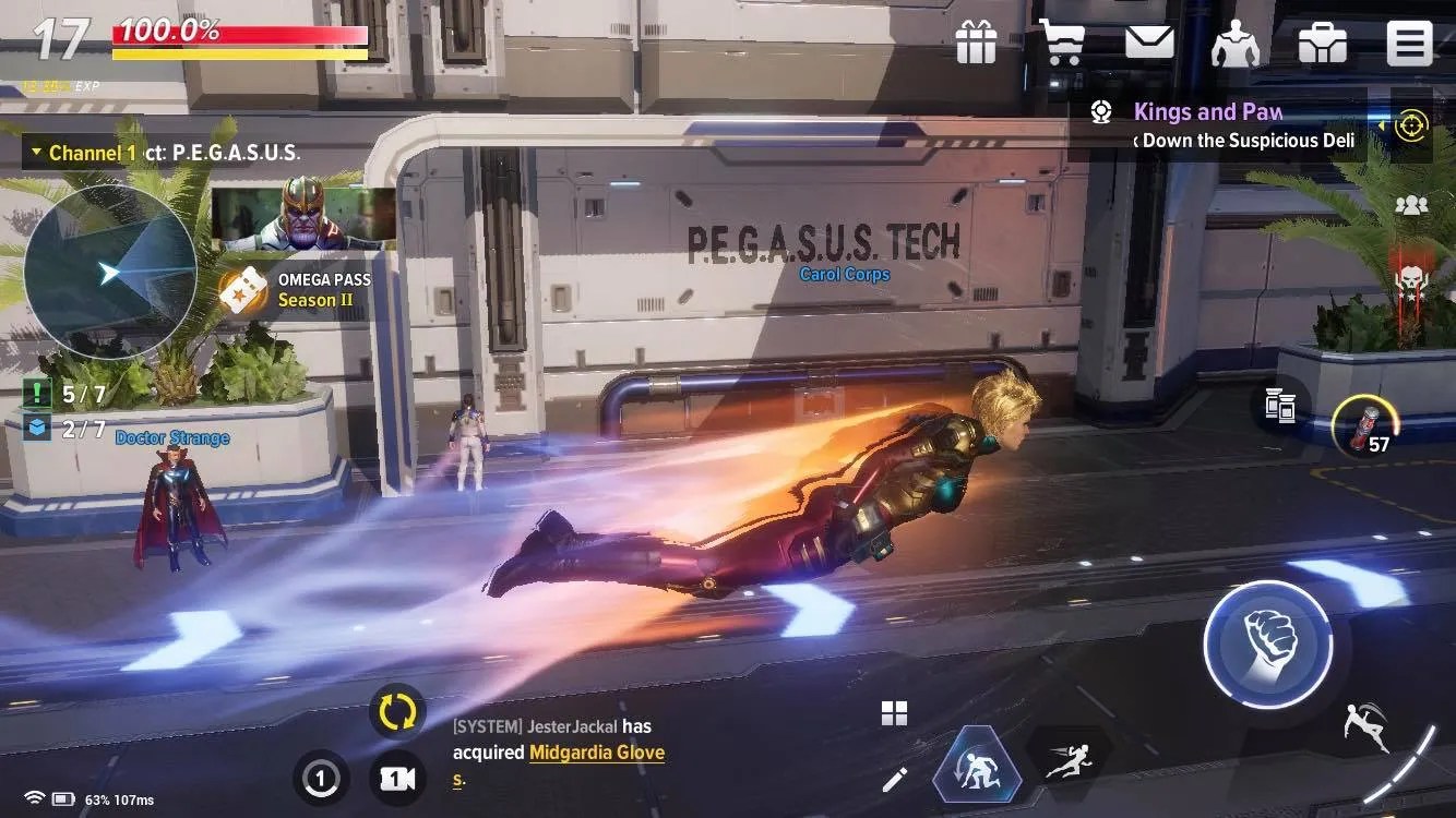 Captain Marvel flies across screen