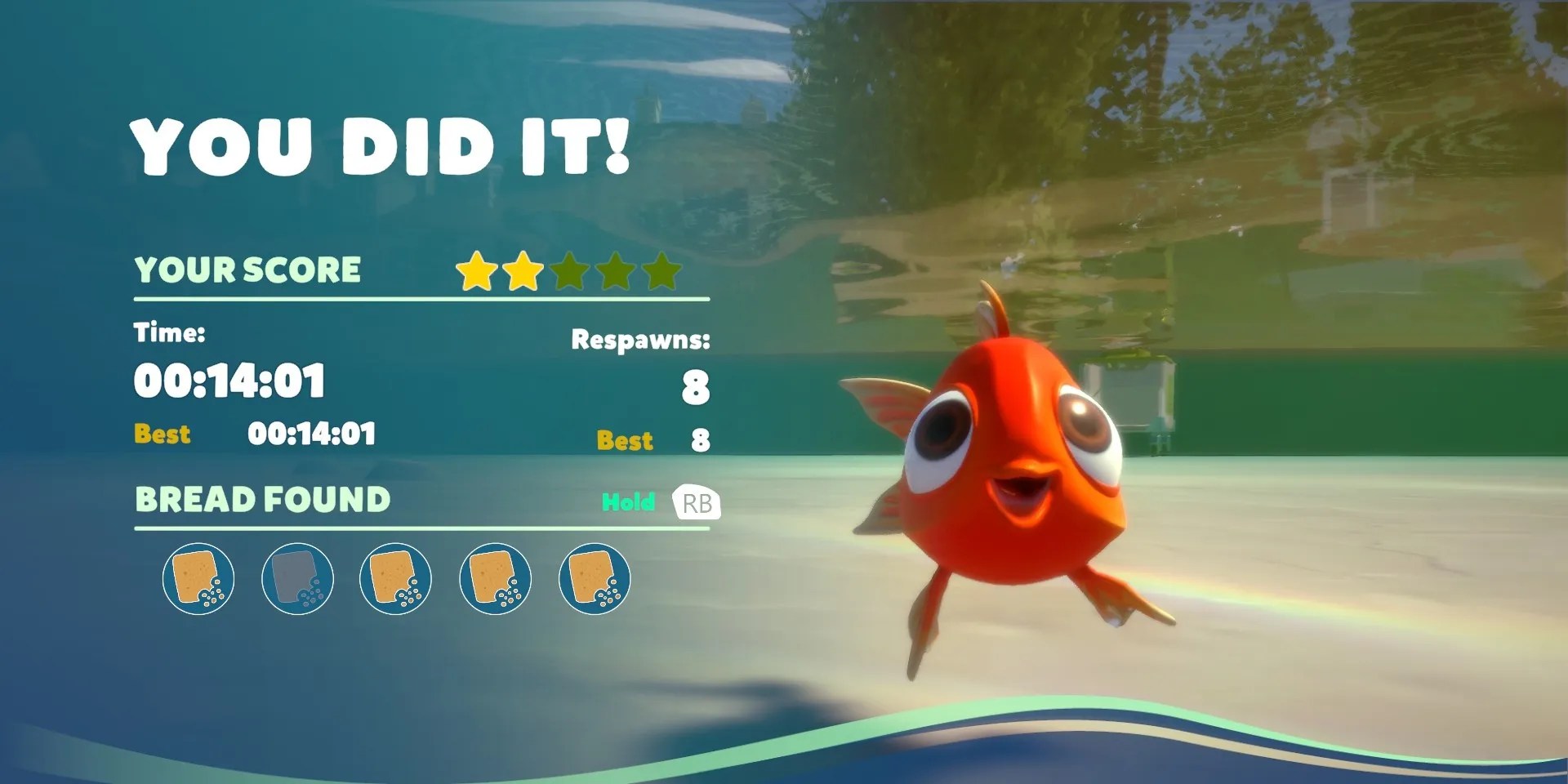 The finished level screen in I Am Fish