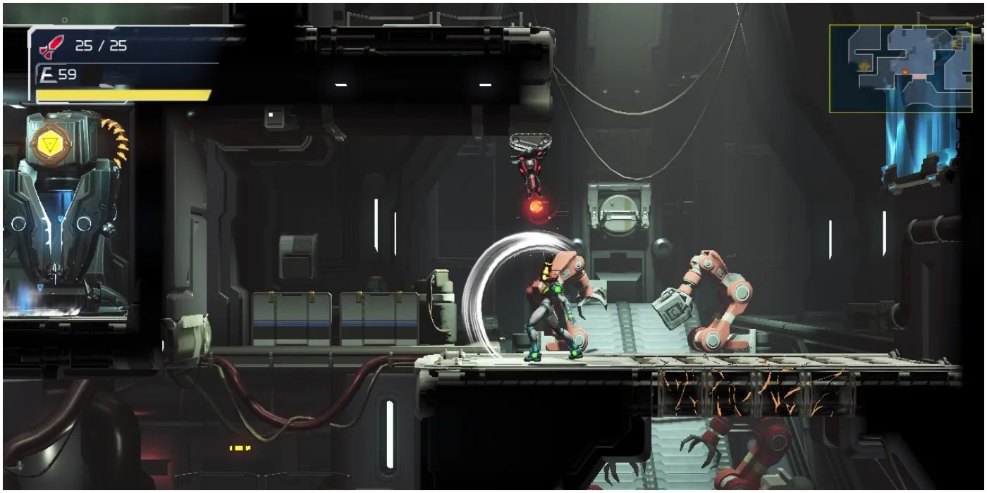 Metroid Dread Samus whiffing a counter against an enemy