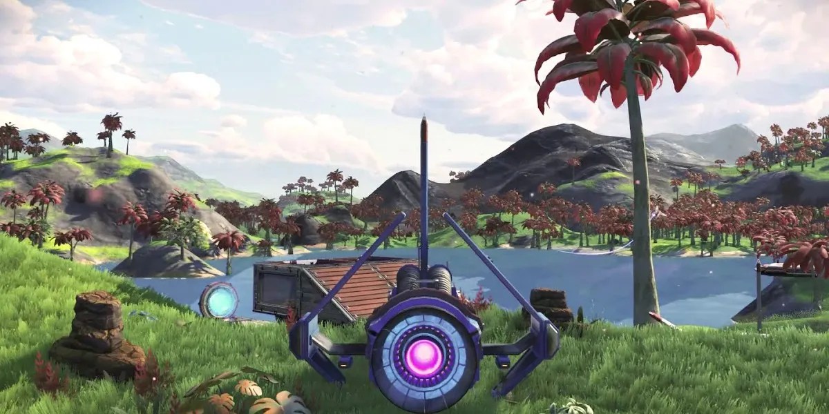 Spaceship by lake.