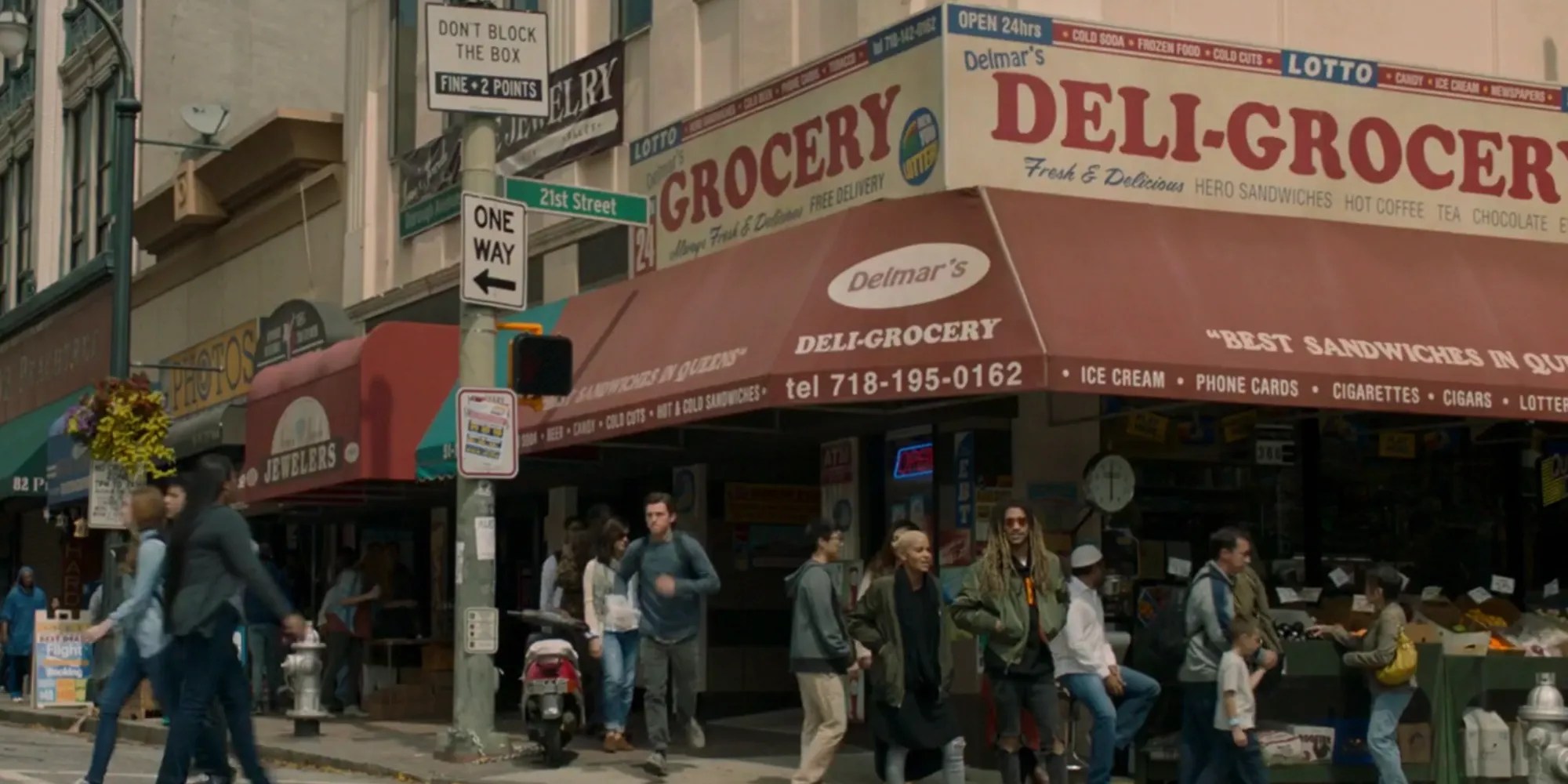 Peter runs out of Delmar’s in Spider-Man: Homecoming