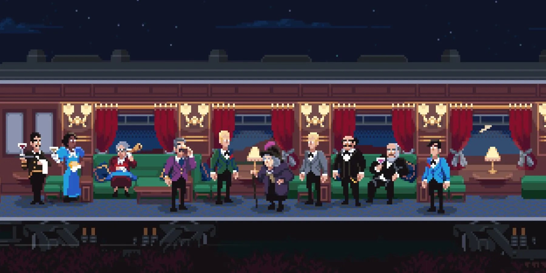 Several NPCs standing in a train car together in Loco Motive