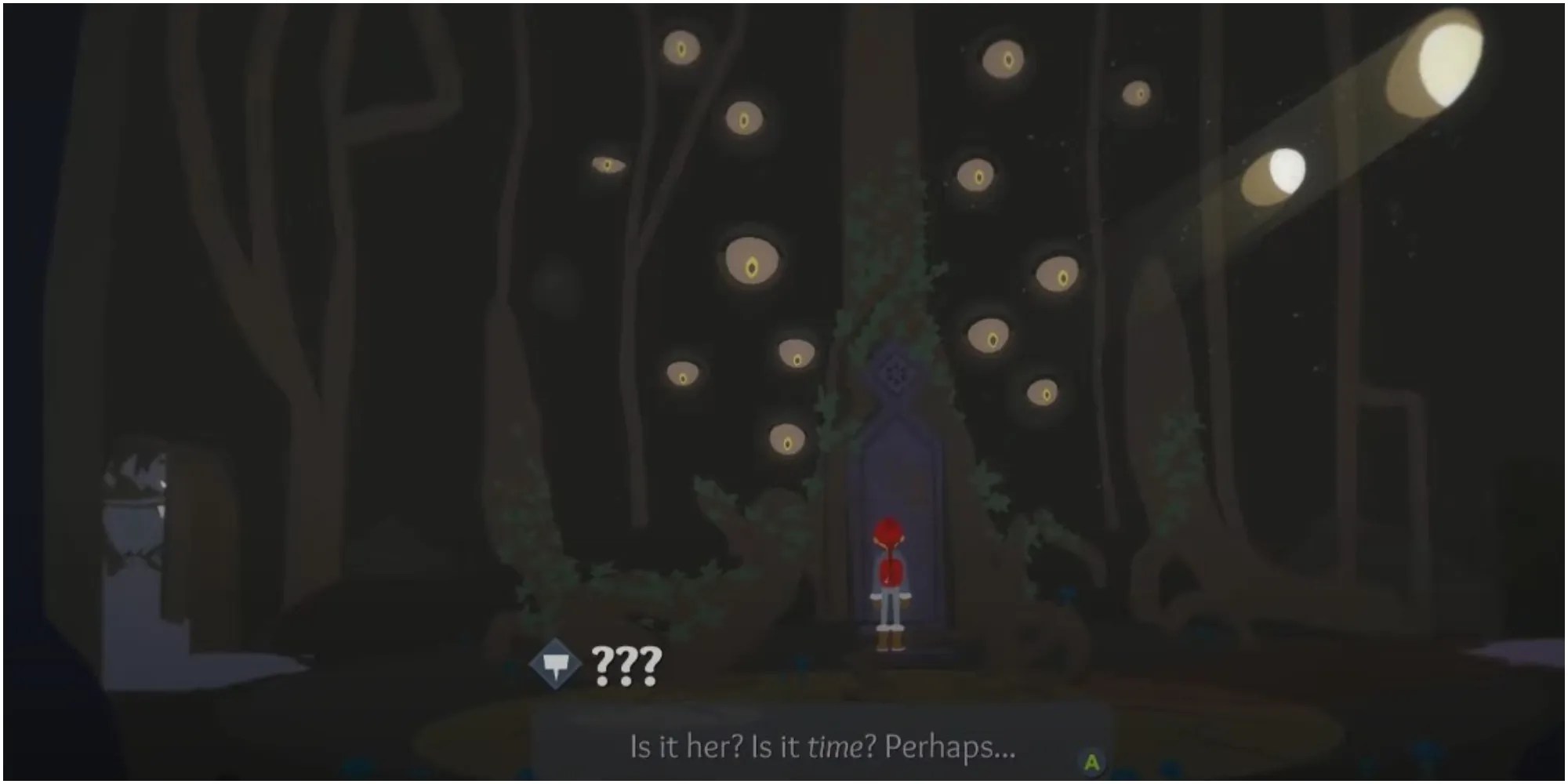 Roki Standing In Front Of The Locked Tree Door