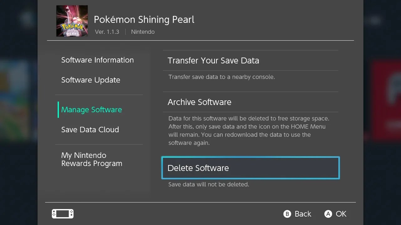 delete software switch screen