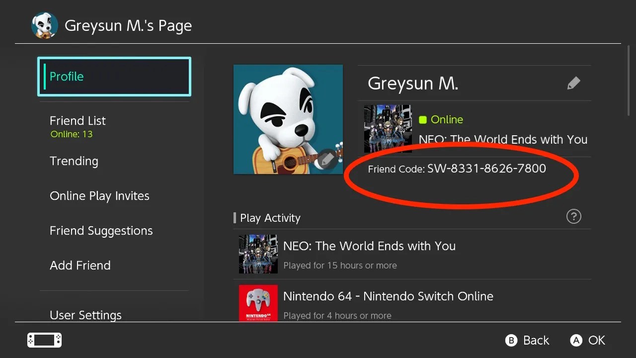 friend code nintendo switch