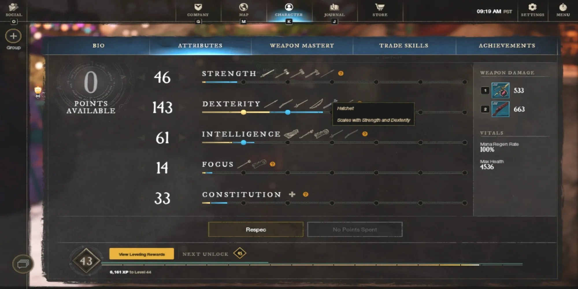 attribute score hatchet New World