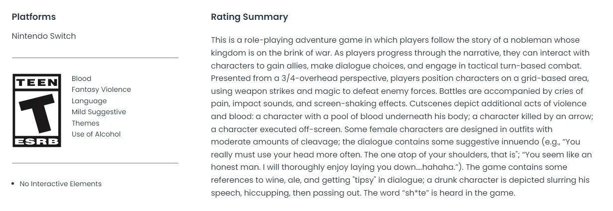 esrb rating for triangle strategy