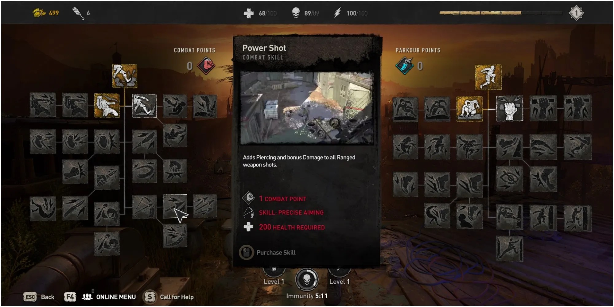 Dying Light 2 Power Shot Skill Description In Combat Tree