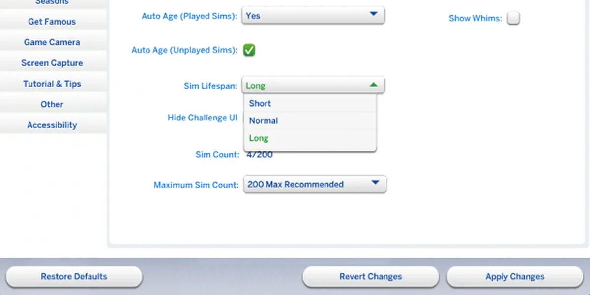 Sims 4 changing lifespan