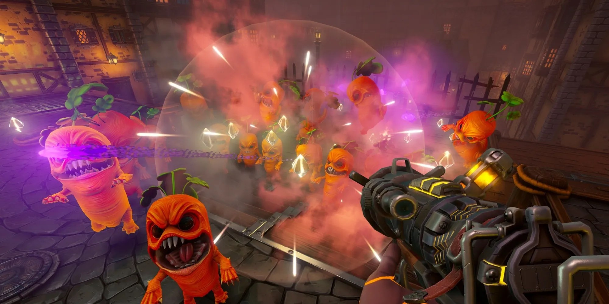 Ziggurat 2 - The player attacks multiple smaller enemies.