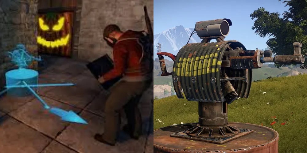 Player placing an Auto Turret in Rust.