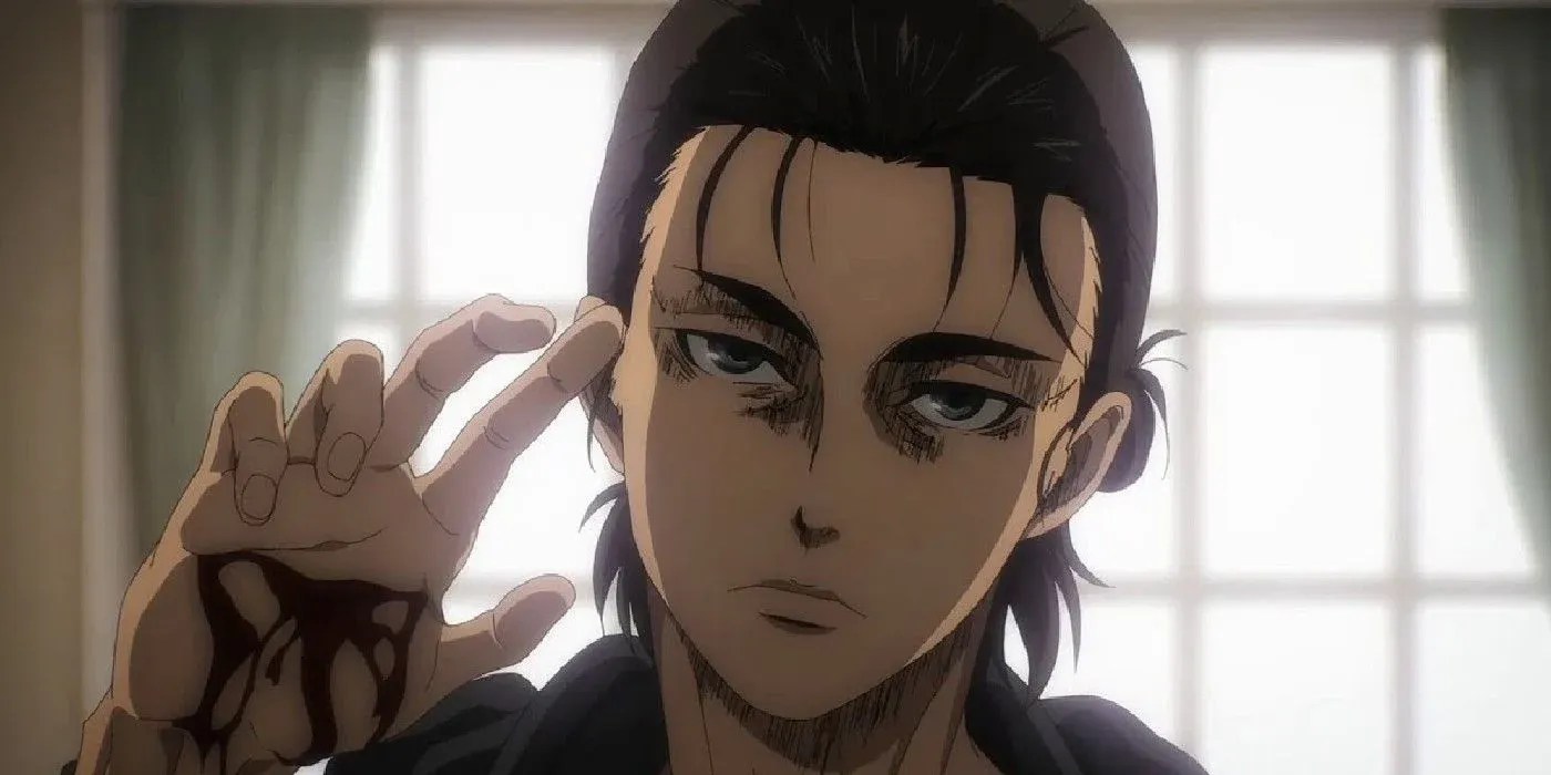 Adult Eren with bleeding hand.