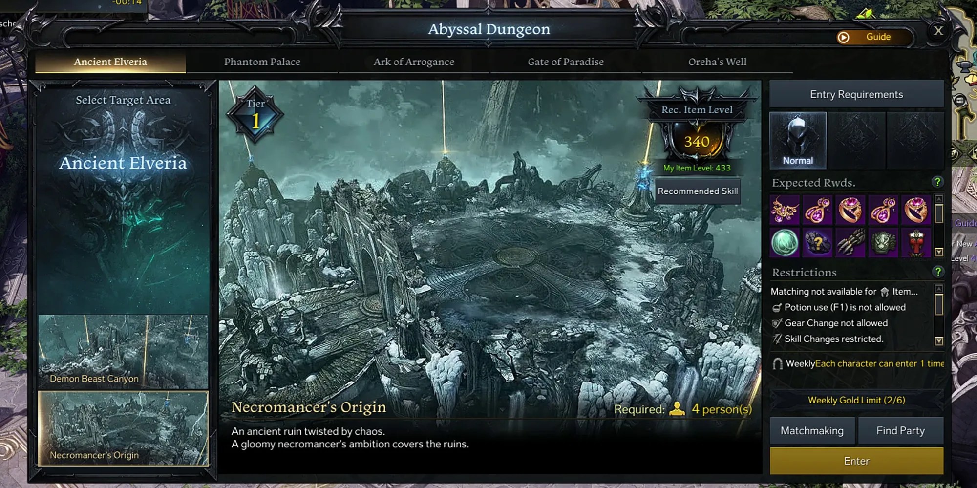 Lost Ark - Necromancer&rsquo;s Origin Menu Screen To Queue Up