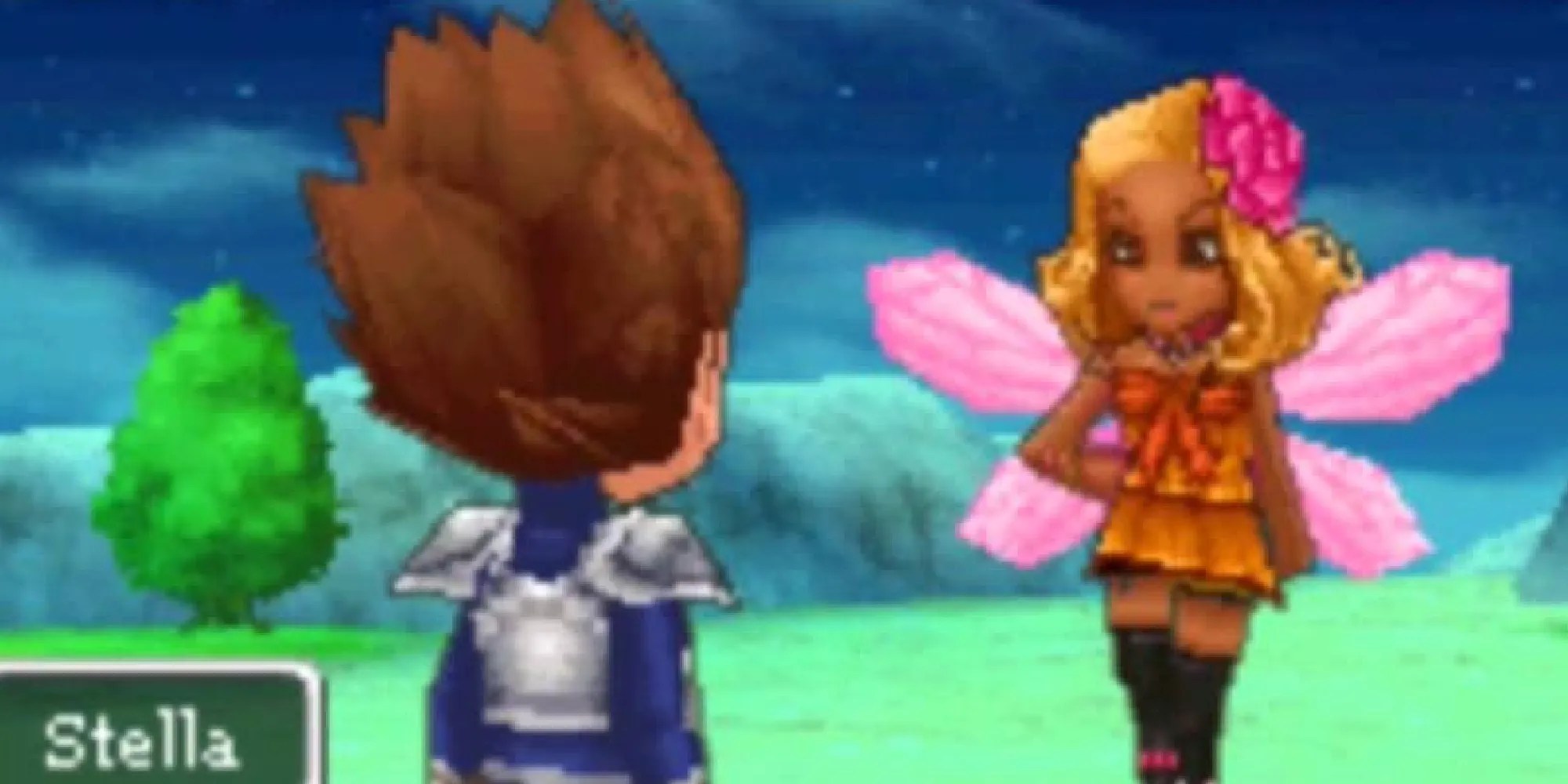 Stella talking to a player character in a field in Dragon Quest IX