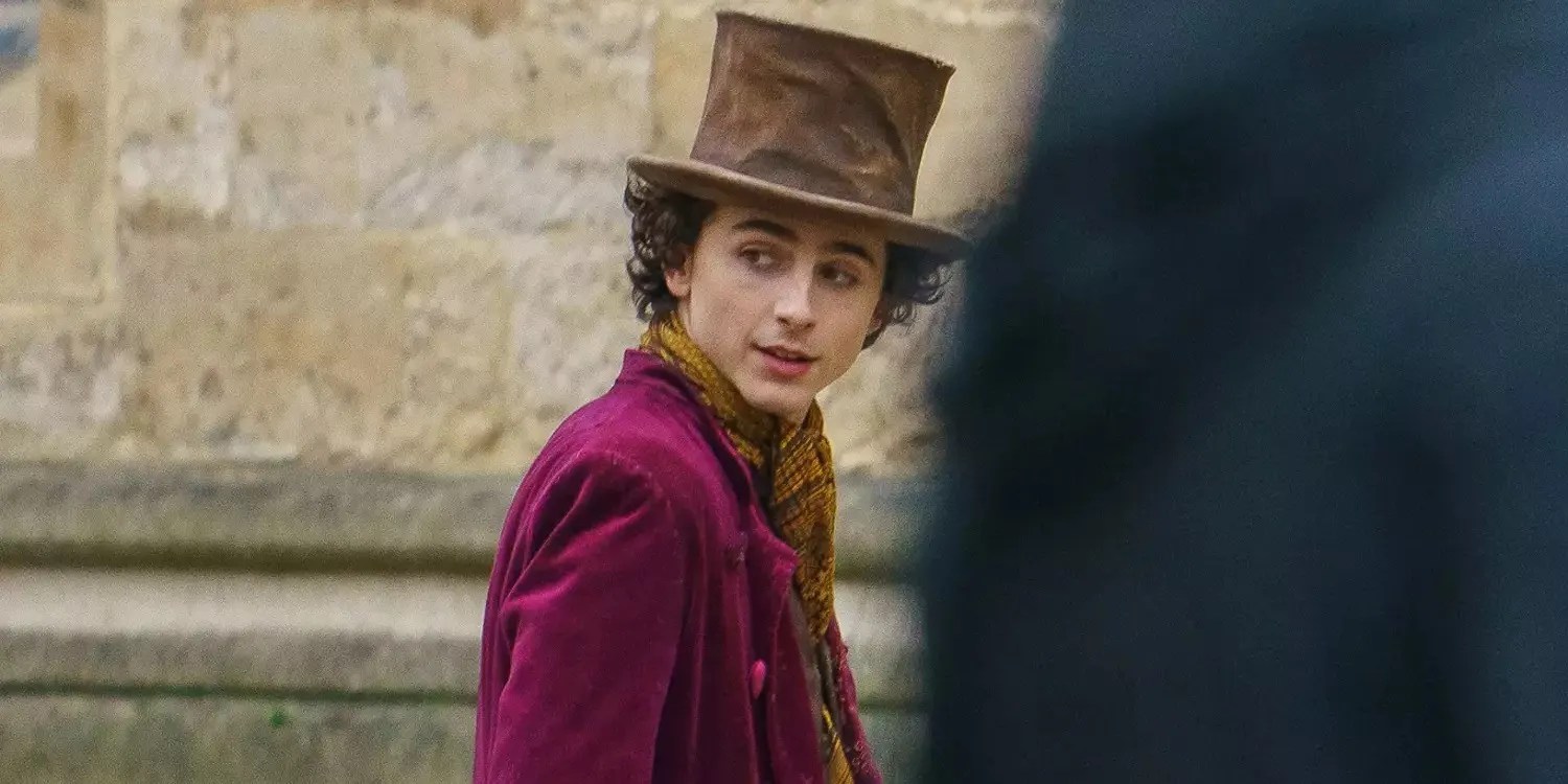 Timothee Chalamet on the set of Wonka
