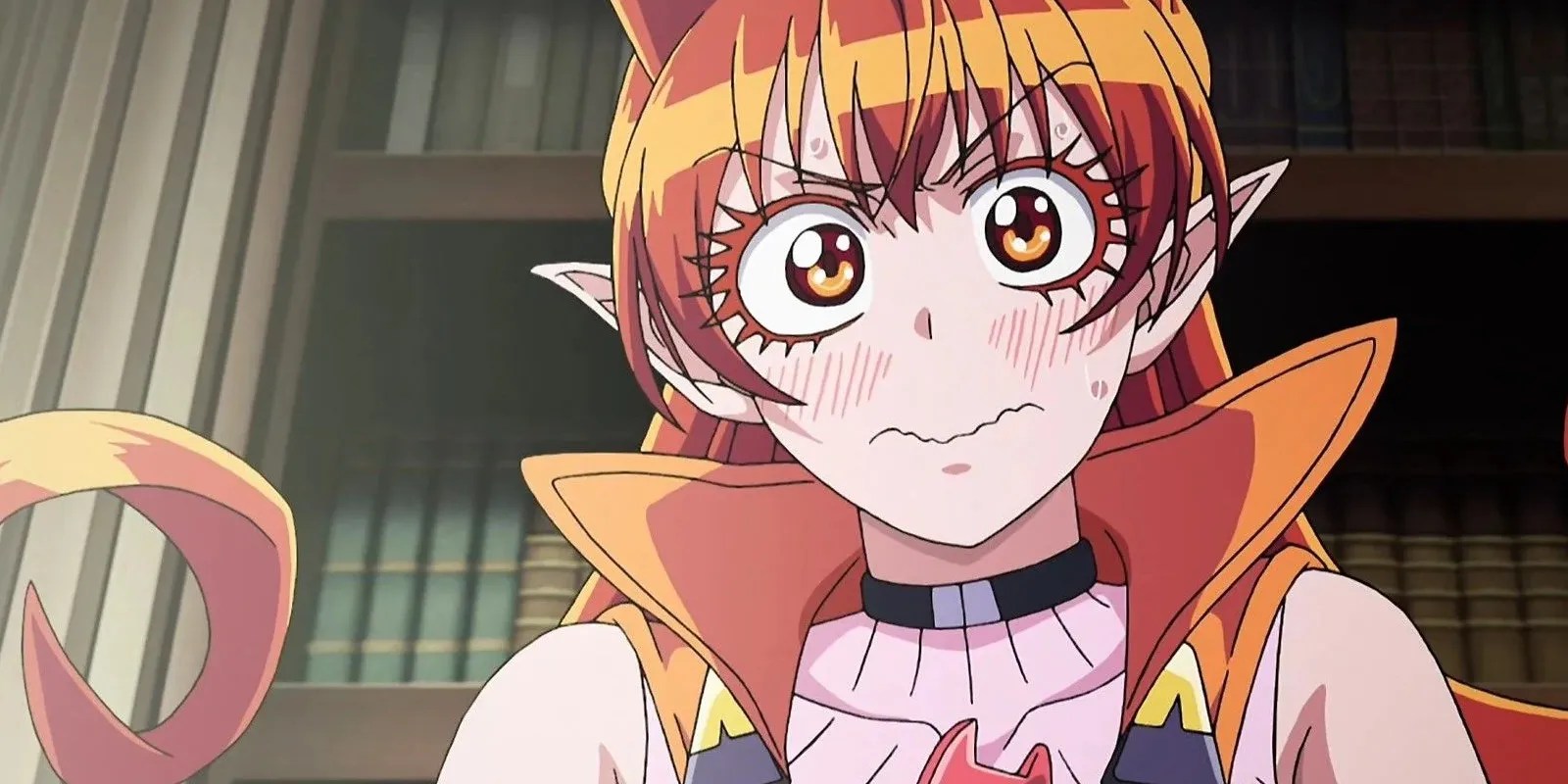 the character ameri looking flustered from the anime welcome to demon school iruma kun