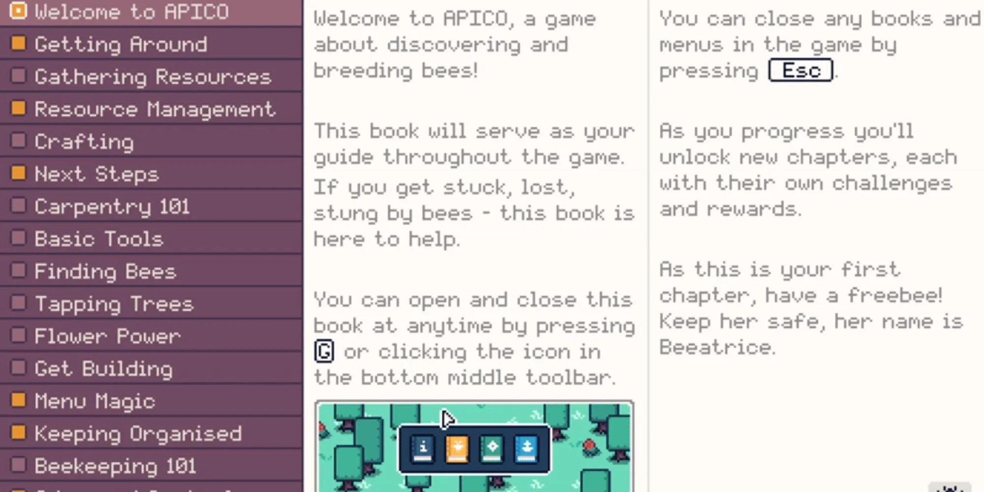 Apico Guide Page beekeeping game instructions