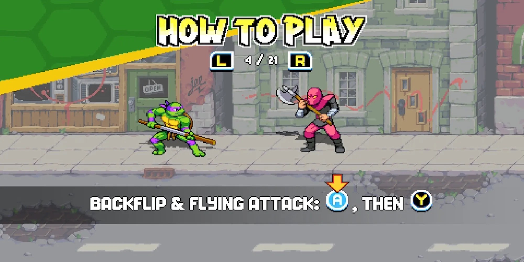 The tutorial menu in Teenage Mutant Ninja Turtles Shredder&rsquo;s Revenge