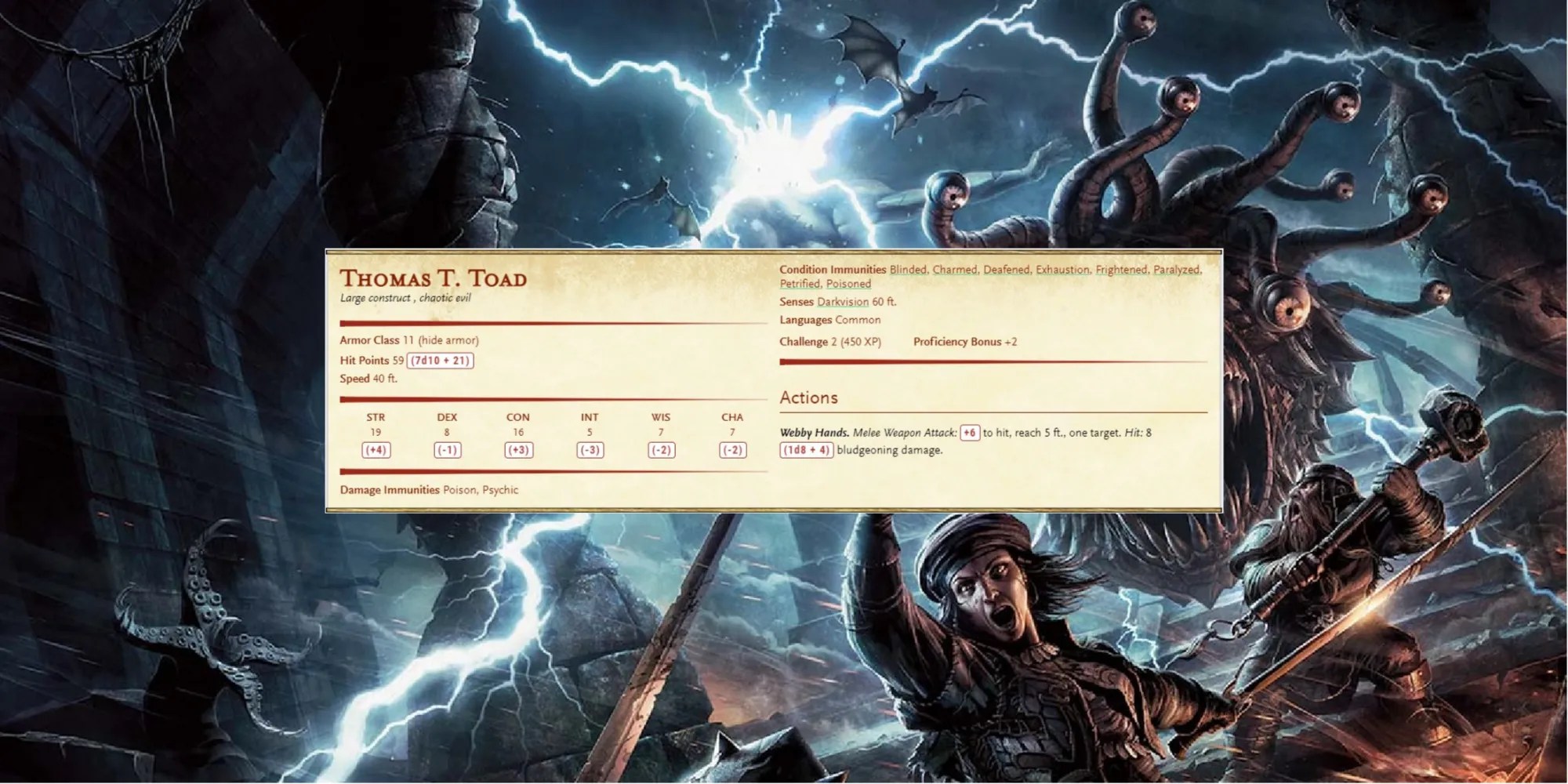 Dungeons And Dragons Thomas T. Toad Monster Card