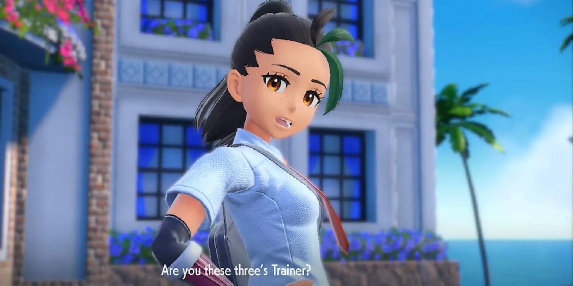 Nemona talking to players near a mansion in Scarlet &amp; Violet