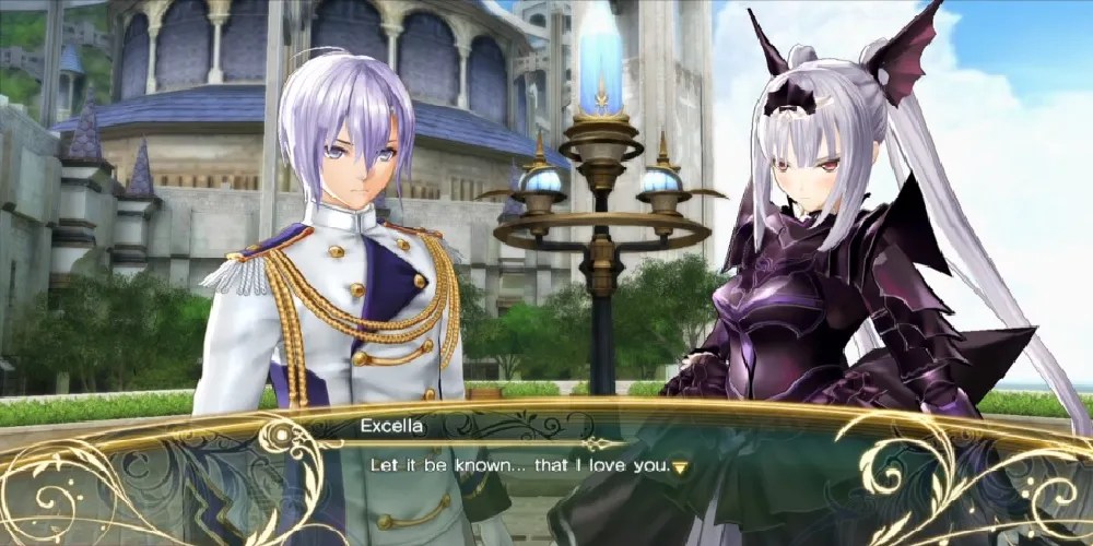 Excella confessing her love to Yuma in Shining Resonance Refrain