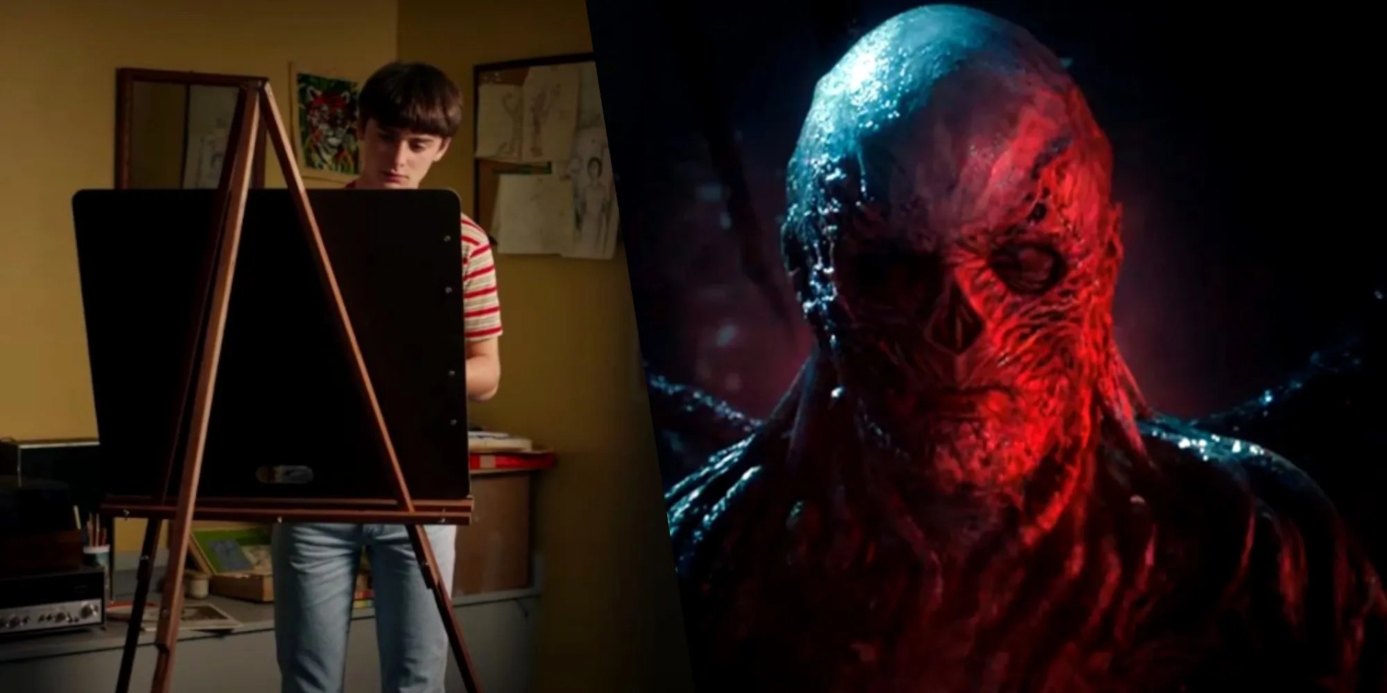 Split image of Will painting and Vecna in Stranger Things