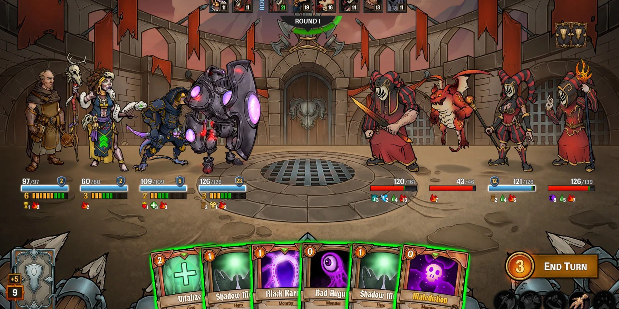 Across The Obelisk - Screenshot Mid-Combat Showing The Layout Of Gameplay And Cards