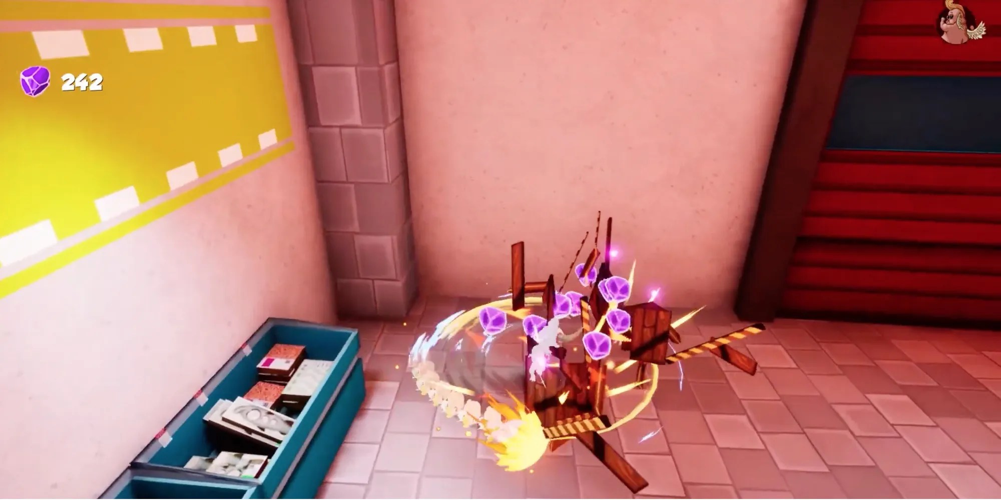Hell Pie - Attack objects in the environment - Player collects gems after destroying objects on the map