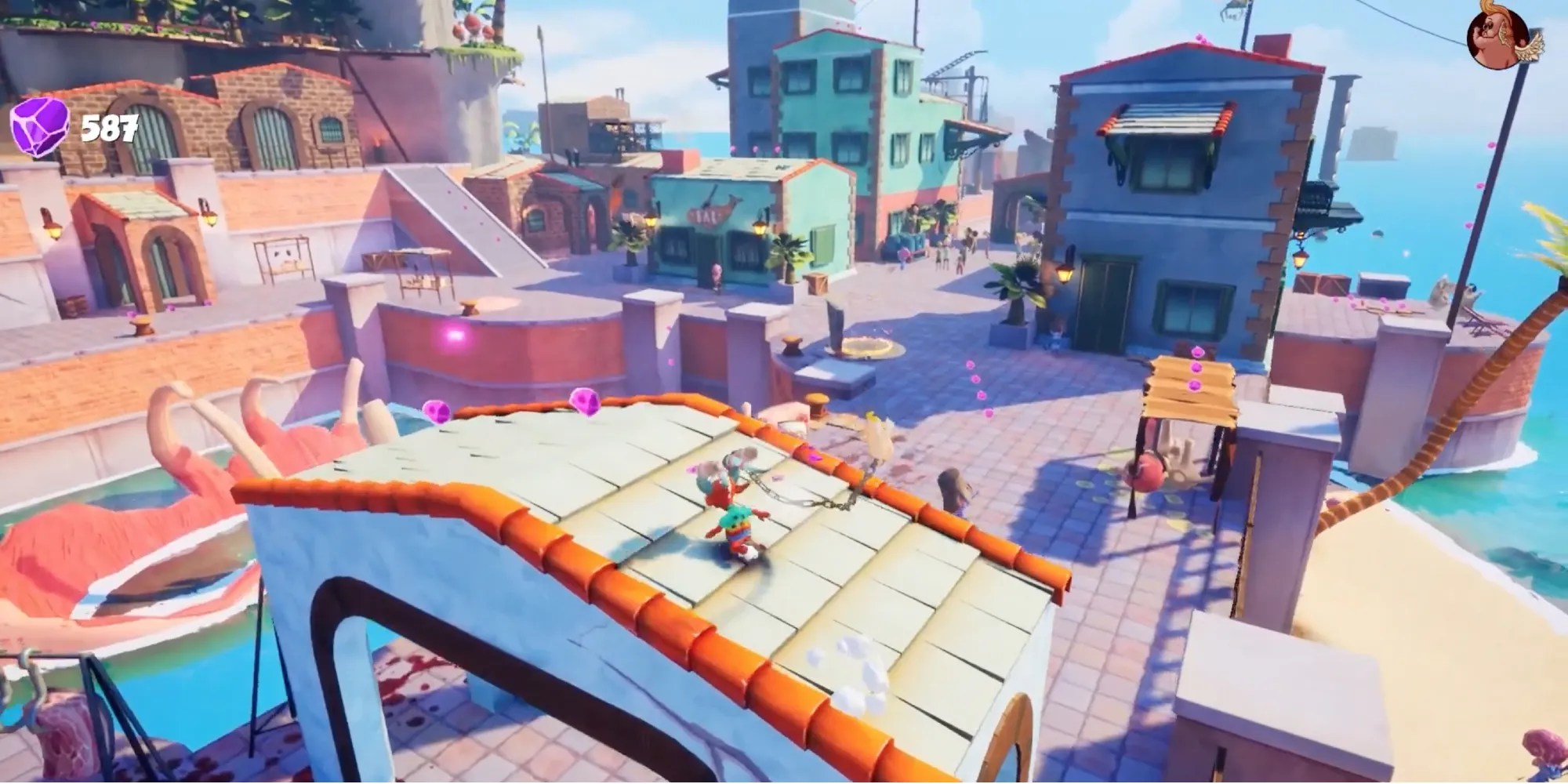 Hell Pie - Get to the rooftops - Player climbs onto the rooftop in Sashimi Bay