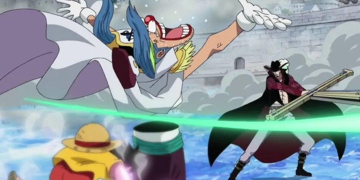 Mihawk cuts Buggy into pieces