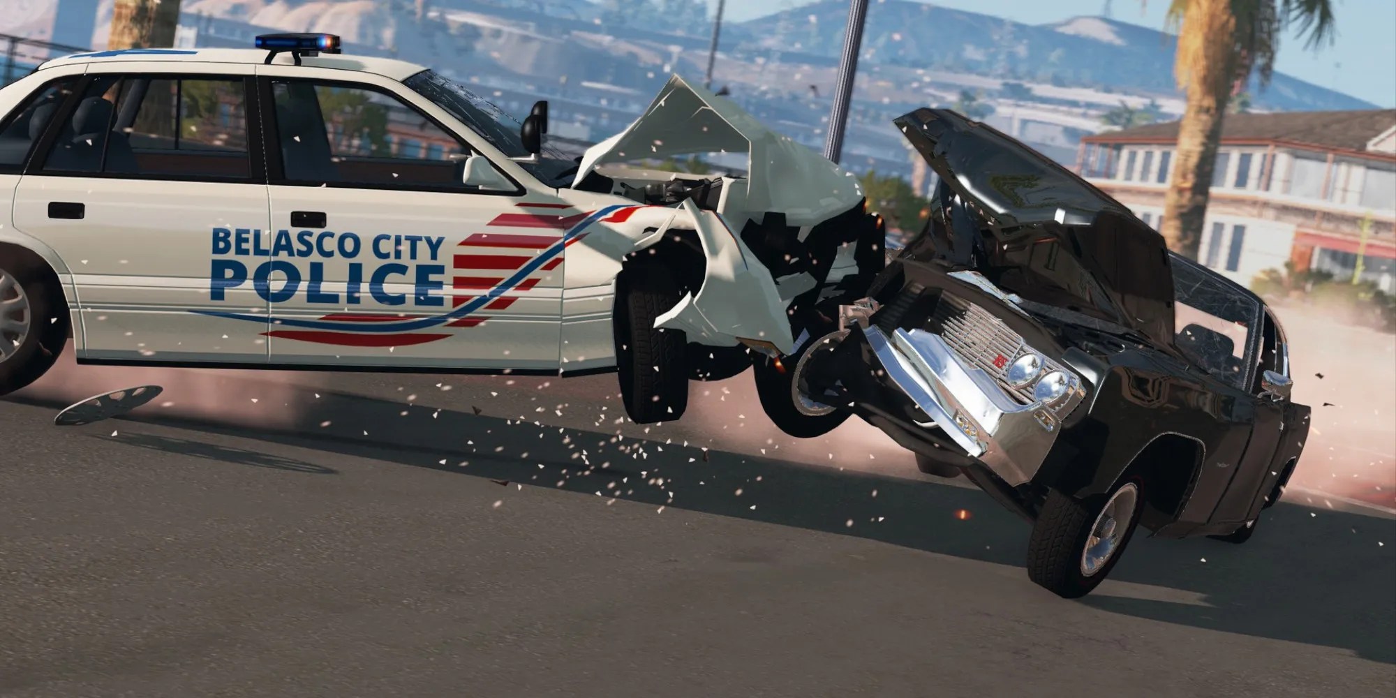 A vicious car accident occurring in BeamNG