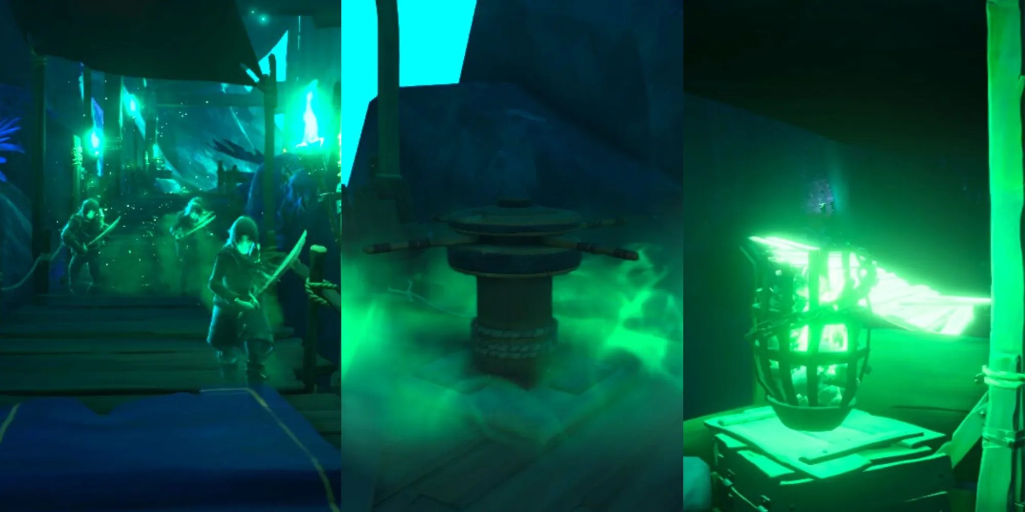 Dark Brethren Phantoms Attacking, A Locked Anchor, And An Unlocked Bridge And Walkway In The A Hunter&rsquo;s Cry Adventure In Sea Of Thieves