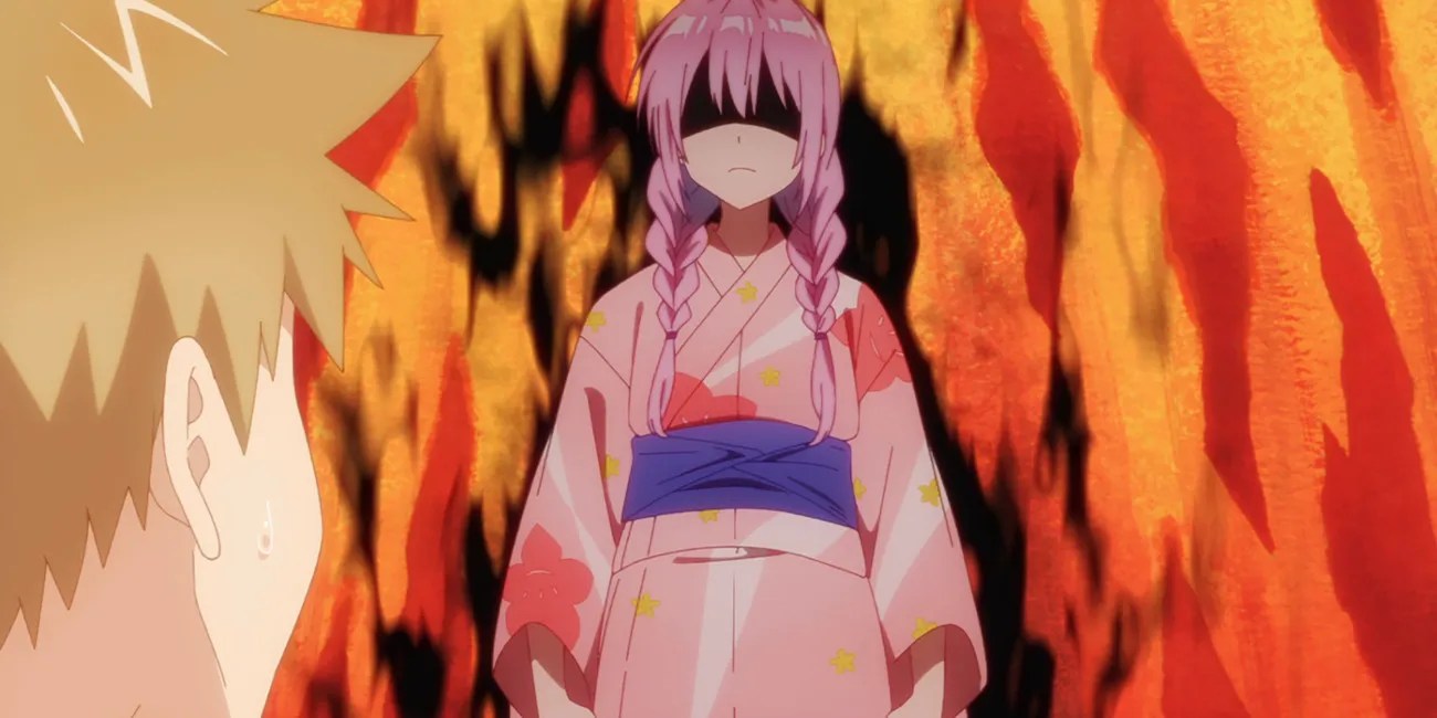 shikimori is angry surrounded by fire